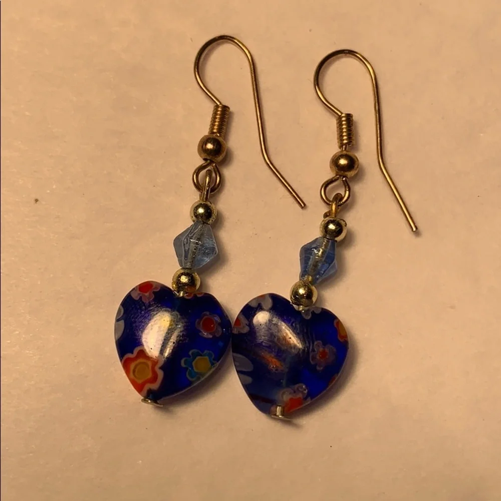 Murano glass heart shaped earrings wonderful boho - Picture 5 of 7